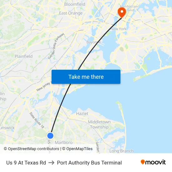 Us 9 At Texas Rd to Port Authority Bus Terminal map