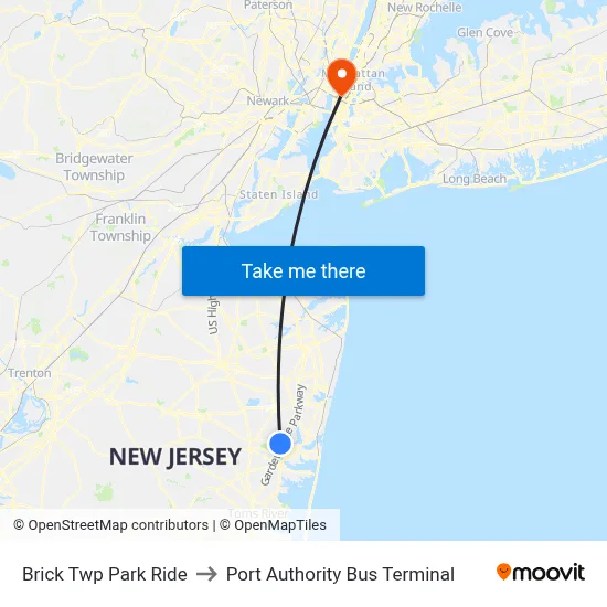 Brick Twp Park Ride to Port Authority Bus Terminal map