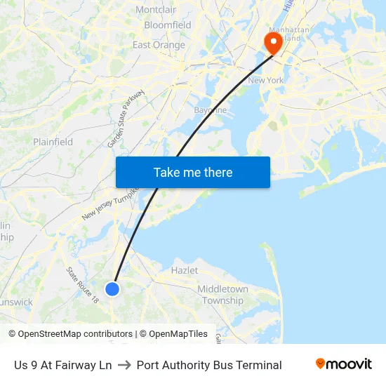 Us 9 At Fairway Ln to Port Authority Bus Terminal map