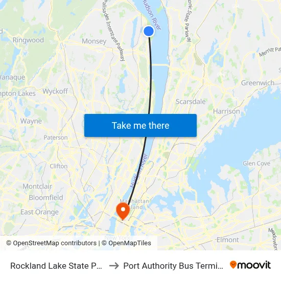 Rockland Lake State Park to Port Authority Bus Terminal map