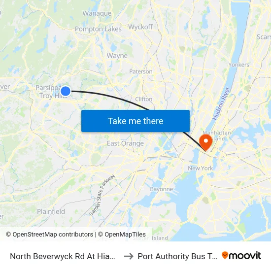 North Beverwyck Rd At Hiawatha Blvd to Port Authority Bus Terminal map