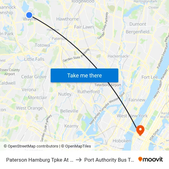 Paterson Hamburg Tpke At Byrne Ct to Port Authority Bus Terminal map