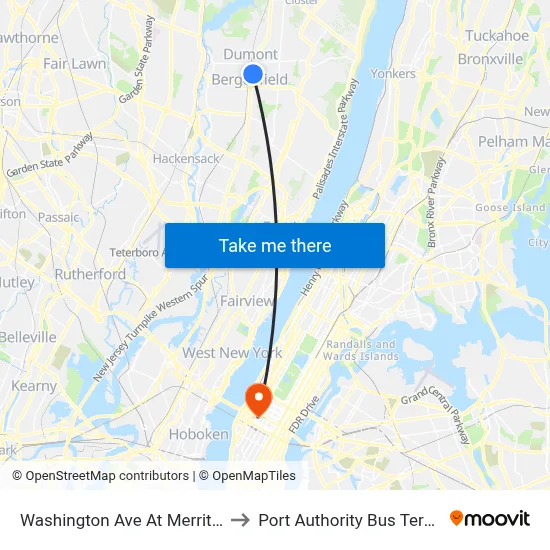 Washington Ave At Merritt Ave to Port Authority Bus Terminal map