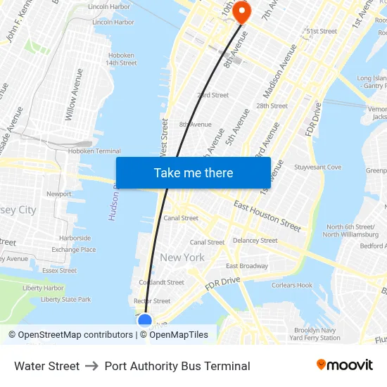 Water Street to Port Authority Bus Terminal map