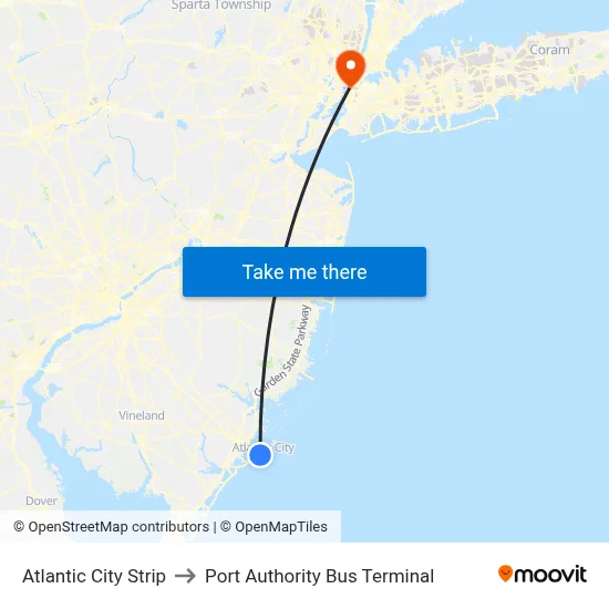 Atlantic City Strip to Port Authority Bus Terminal map