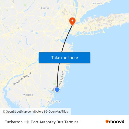 Tuckerton to Port Authority Bus Terminal map