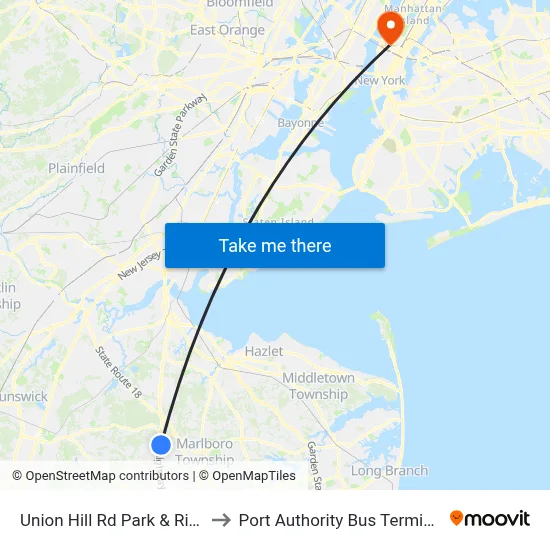 Union Hill Rd Park & Ride to Port Authority Bus Terminal map