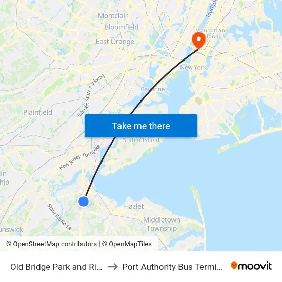 Old Bridge Park and Ride to Port Authority Bus Terminal map