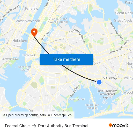 Federal Circle to Port Authority Bus Terminal map