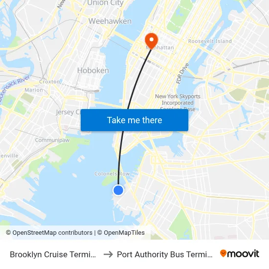 Brooklyn Cruise Terminal to Port Authority Bus Terminal map