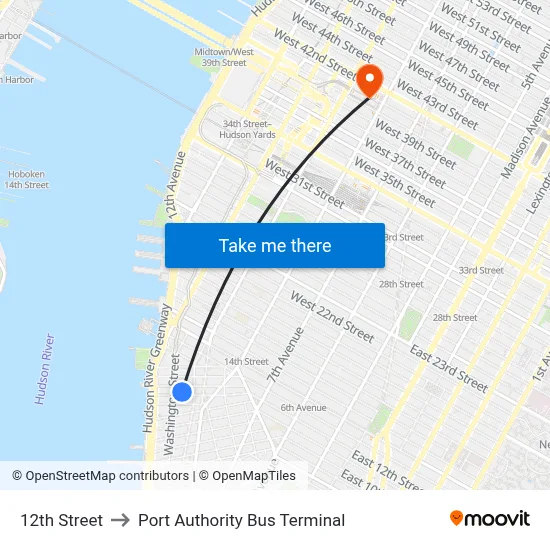12th Street to Port Authority Bus Terminal map