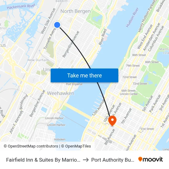 Fairfield Inn & Suites By Marriott North Bergen to Port Authority Bus Terminal map