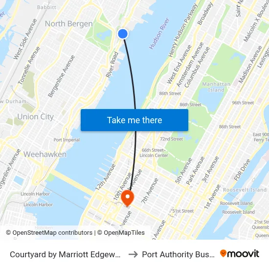 Courtyard by Marriott Edgewater NYC Area to Port Authority Bus Terminal map
