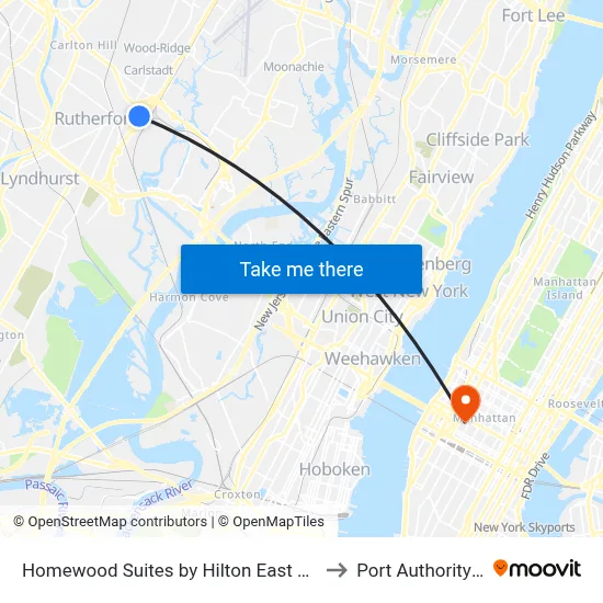 Homewood Suites by Hilton East Rutherford - Meadowlands, NJ to Port Authority Bus Terminal map