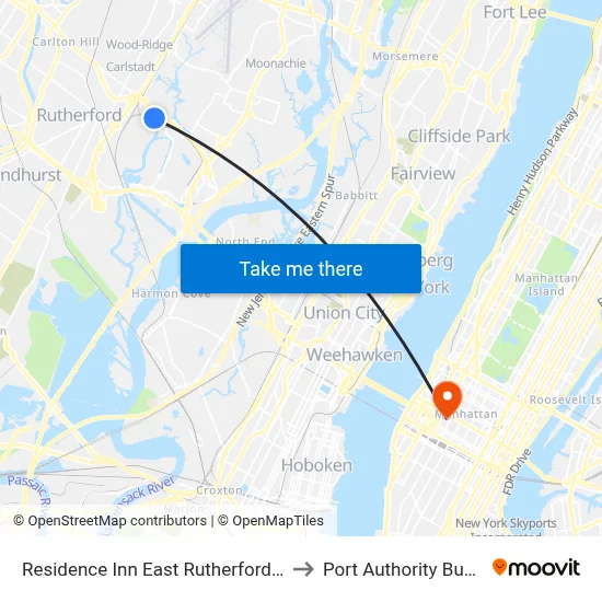 Residence Inn East Rutherford Meadowlands to Port Authority Bus Terminal map