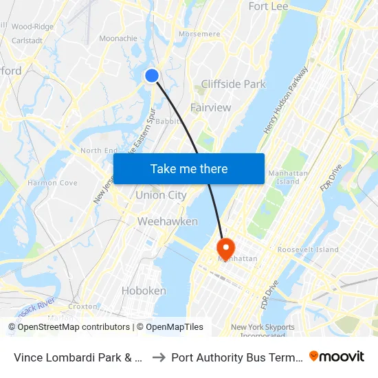 Vince Lombardi Park & Ride to Port Authority Bus Terminal map