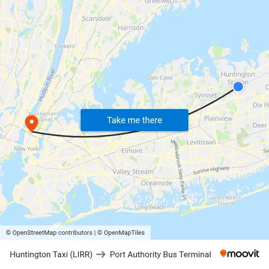 Huntington Taxi (LIRR) to Port Authority Bus Terminal map