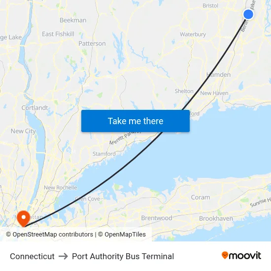 Connecticut to Port Authority Bus Terminal map