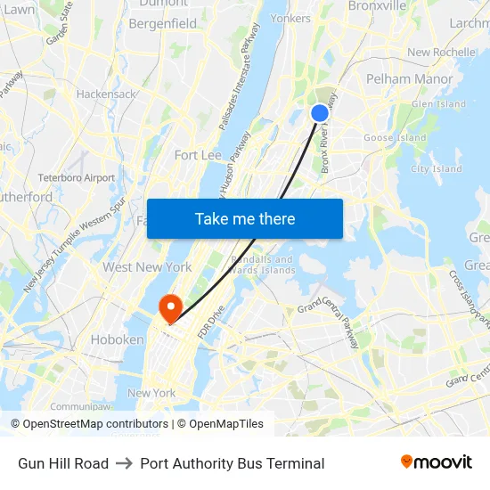 Gun Hill Road to Port Authority Bus Terminal map
