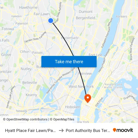 Hyatt Place Fair Lawn/Paramus to Port Authority Bus Terminal map