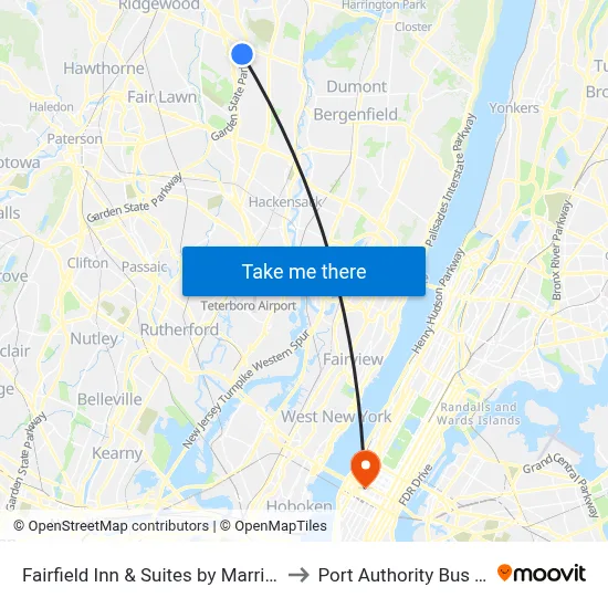 Fairfield Inn & Suites by Marriott Paramus to Port Authority Bus Terminal map