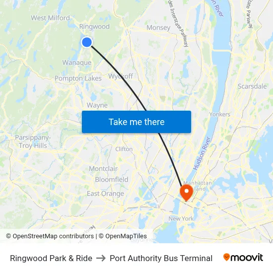 Ringwood Park & Ride to Port Authority Bus Terminal map