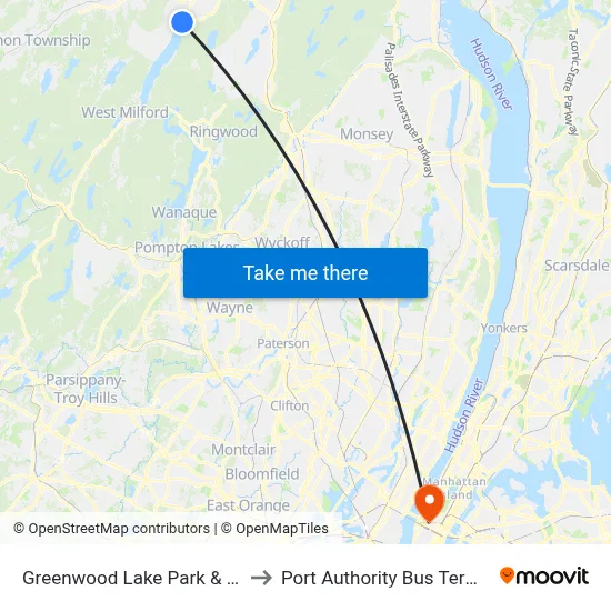 Greenwood Lake Park & Ride to Port Authority Bus Terminal map