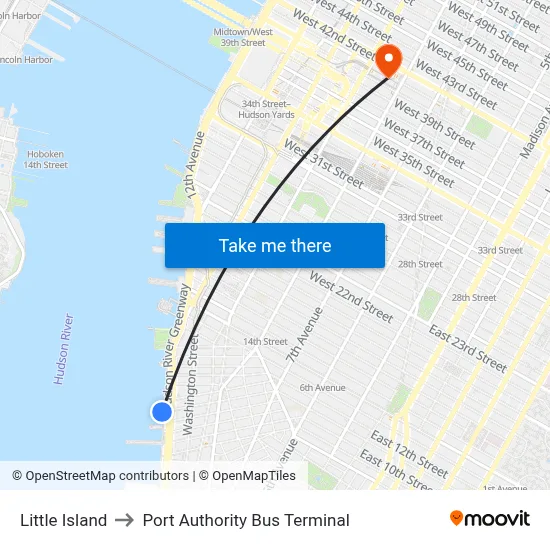 Little Island to Port Authority Bus Terminal map