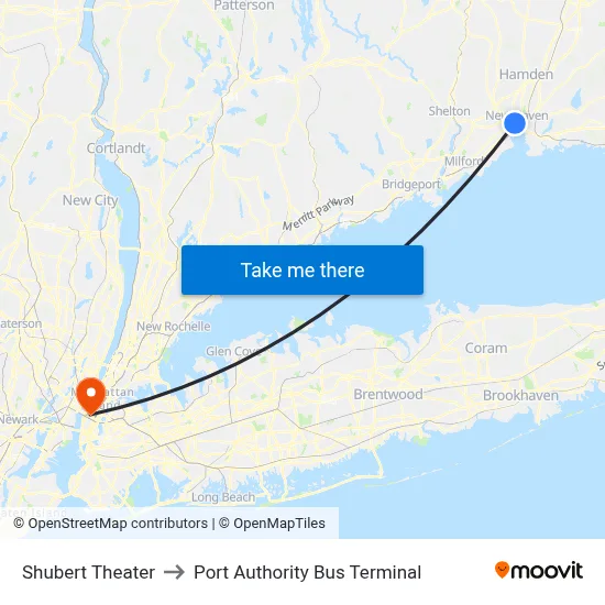 Shubert Theater to Port Authority Bus Terminal map