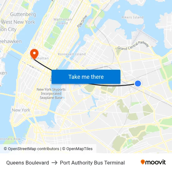 Queens Boulevard to Port Authority Bus Terminal map