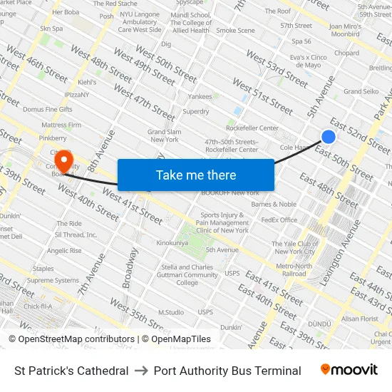St Patrick's Cathedral to Port Authority Bus Terminal map