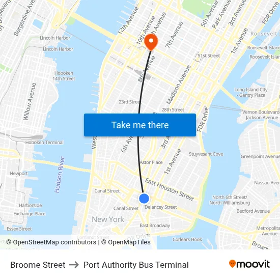 Broome Street to Port Authority Bus Terminal map