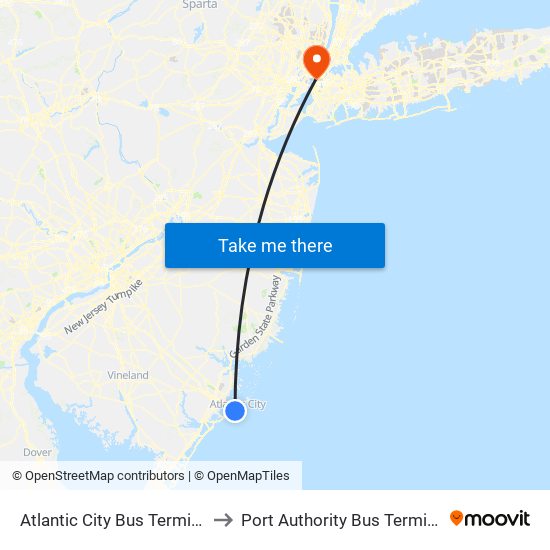 Atlantic City Bus Terminal to Port Authority Bus Terminal map