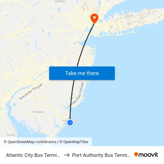 Atlantic City Bus Terminal to Port Authority Bus Terminal map