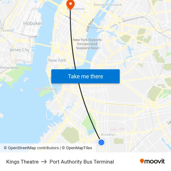 Kings Theatre to Port Authority Bus Terminal map