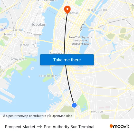 Prospect Market to Port Authority Bus Terminal map