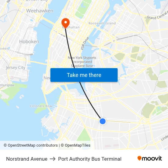 Norstrand Avenue to Port Authority Bus Terminal map