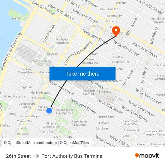 26th Street to Port Authority Bus Terminal map
