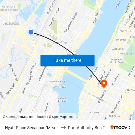 Hyatt Place Secaucus/Meadowlands to Port Authority Bus Terminal map