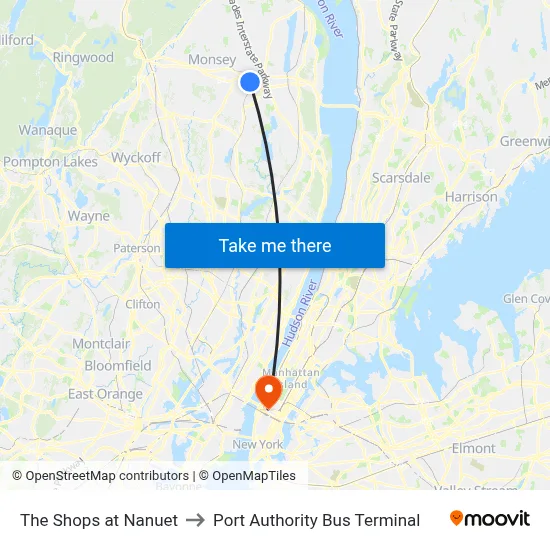 The Shops at Nanuet to Port Authority Bus Terminal map