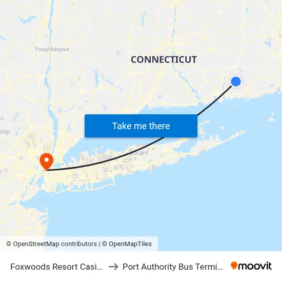 Foxwoods Resort Casino to Port Authority Bus Terminal map