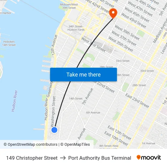 149 Christopher Street to Port Authority Bus Terminal map