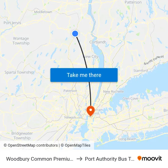 Woodbury Common Premium Outlets to Port Authority Bus Terminal map