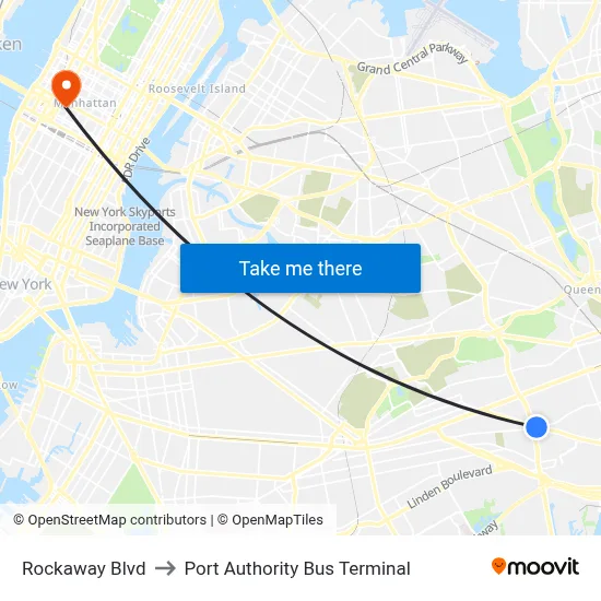 Rockaway Blvd to Port Authority Bus Terminal map