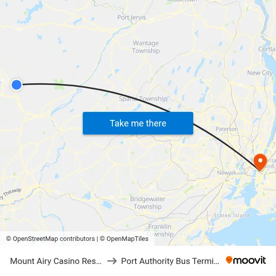 Mount Airy Casino Resort to Port Authority Bus Terminal map