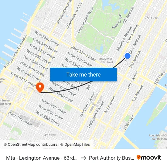 Mta - Lexington Avenue - 63rd Street Station to Port Authority Bus Terminal map