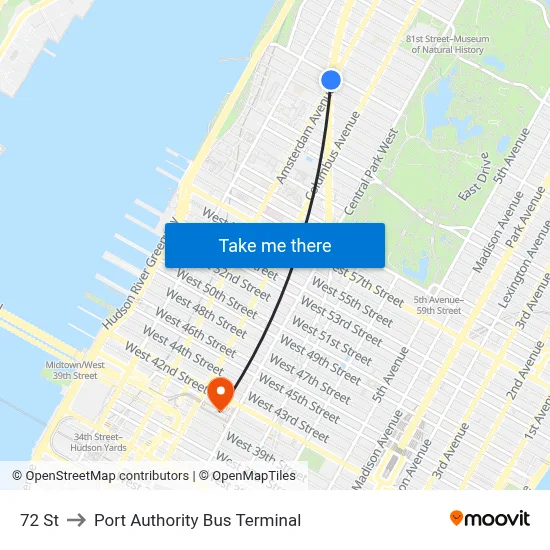 72 St to Port Authority Bus Terminal map