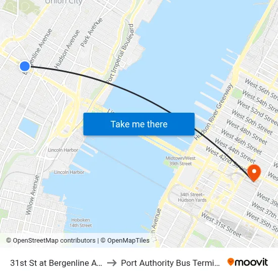 31st St at Bergenline Ave to Port Authority Bus Terminal map