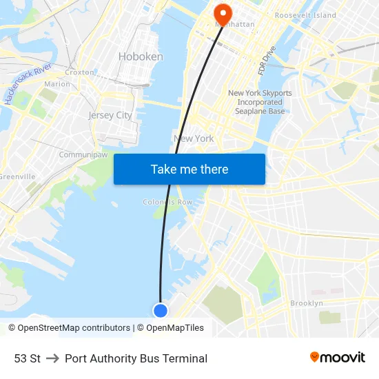 53 St to Port Authority Bus Terminal map