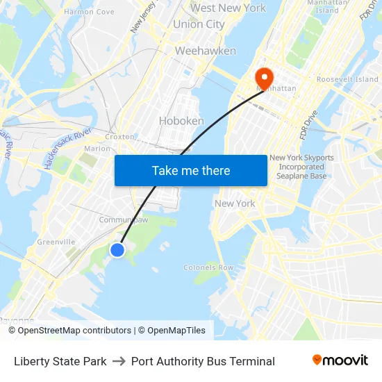 Liberty State Park to Port Authority Bus Terminal map